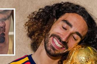 El jugador de España Cucurella y su tatuaje del DT Luis de la Fuente. FOTO: @CUCURELLA3