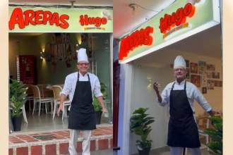 Hugo Alberto Vargas Mejía en su negocio ‘Arepas Hugo’. FOTOS: CORTESÍA