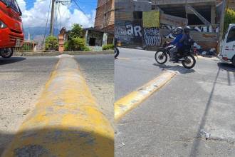 El policía acostado fue puesto alto y delgado para que los vehículos tengan que frenar sí o sí. Algunos dicen que influye mucho en los tacos, pero otros están felices con él. FOTOS: CRISTIAN VÁSQUEZ