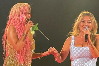 Karol G y Amaia Montero en el Bernabéu. /FOTO: CAPTURA DE VIDEO