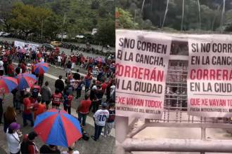 Hinchas del DIM protestan. FOTO: REXIXTENXIA NORTE 1998 Y REDES SOCIALES