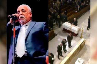 Durante la misa, los hijos del artista le rindieron homenaje. FOTO: REDES SOCIALES Y GLOBOVISIÓN