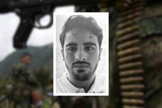 Grupo guerrillero Farc-ep (fondo) se pronuncia sobre asesinato de Mateo Pérez (detalle). FOTOS: AFP (FONDO) Y FUNDACIÓN PARA LA LIBERTAD DE PRENSA - FLIP (DETALLE).