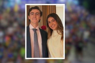 Juliana Ávila Saouda, de 20 años, con Julián Restrepo Céspedes, hijo del vicepresidente. FOTO: REDES SOCIALES - MARATÓN MEDELLÍN