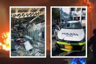 Mindefensa ofreció $ 100.000.000 de recompensa por información que permita identificar a los responsables. FOTOS: CAPTURAS DE VIDEO X @COLOMBIAOSCURA (FONDO) Y @DIRECTORPOLICIA (DETALLES)