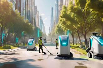 Androides limpiando las calles. /FOTO: IA CANVA