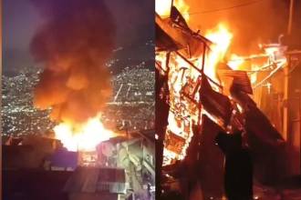 Incendio en el barrio Carpinelo, comuna 1 (Popular). FOTOS: CAPTURA DE VIDEO TOMADAS DE TELEANTIOQUIA