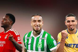 Jhon Jáder Durán (izq.), Cristian ‘Chicho’ Arango (centro) y Daniel Muñoz (der.). FOTOS: INSTAGRAM SLBENFICA - DANIEL.CHITIVA Y MANUEL SALDARRIAGA