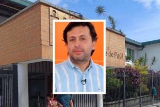Juan Carlos Sánchez, gerente del Hospital San Vicente de Paúl de Caldas. FOTOS: CRISTIAN VÁSQUEZ (FONDO) Y TOMADA DE EL COLOMBIANO (DETALLE)