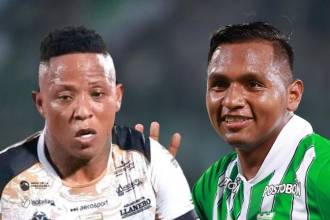 Jhon Vásquez (izq) y Alfred Morelos, delanteros de Llaneros y Atlético Nacional, respectivamente. FOTOS: LLANEROS Y MANUEL SALDARRIAGA