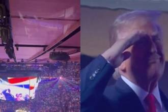 A Donald Trump se le vio haciendo un saludo militar mientras lo abucheaban. FOTOS: @DANIMAYAKOVSKY