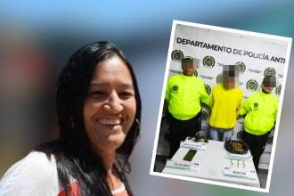 Captura de alias Cumbamba (detalle) e incautación de arma utilizada en el homicidio de lideresa social en Andes (izq.). FOTO: POLICÍA ANTIOQUIA