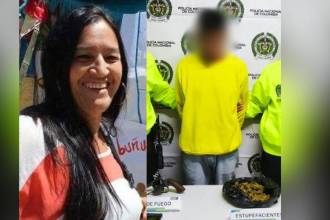 Captura de alias Cumbamba e incautación de arma utilizada en el homicidio de lideresa social en Andes (izq.). FOTO: POLICÍA ANTIOQUIA