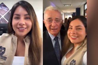 En el video se ve cómo la mujer saluda a Paloma Valencia, Juan Daniel Oviedo y a Álvaro Uribe. FOTO: CAPTURA DE VIDEO RTVC