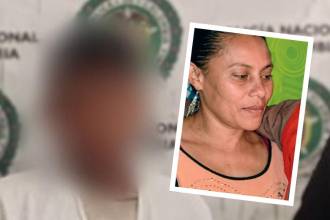 Luz Edilma Chavarría Misas como víctima (detalle) y captura de su esposo como presunto feminicida. FOTO: TOMADA DE HORA 13 (VÍCTIMA) Y CORTESÍA DEPARTAMENTO DE POLICÍA ANTIOQUIA (SEÑALADO RESPONSABLE)