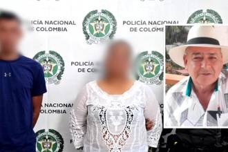 Los capturados alias Ojo Picho y alias la Costeña. En el recuadro, Darío de Jesús Vergara López, la víctima. FOTO: POLICÍA ANTIOQUIA Y CORTESÍA