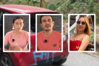 Ellos son los cuatro secuestrados. De izquierda a derecha: mayor Fredy Russi, patrullera Érica Monroy, patrullero Edison Medina y Angi Jácome. FOTOS: CAPTURA DE VIDEO X @REVISTASEMANA Y FACEBOOK OCAÑA HOY