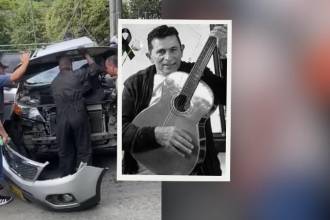 Izquierda: imagen del vehículo tras el accidente. Derecha: Orlando Bonilla, el profesor fallecido. FOTOS: CAPTURA DE VIDEO HORA 13 NOTICIAS Y FACEBOOK INSTITUCIÓN EDUCATIVA PRESBÍTERO LUIS RODOLFO GÓMEZ RAMÍREZ