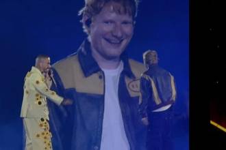 J Balvin y Ed Sheeran (izquierda), J Balvin y Jorge Barón (derecha). FOTO: D.R.A