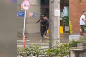 En redes sociales quedó registrado el fuerte enfrentamiento entre el ciudadano y uno de los presuntos delincuentes. FOTO: CORTESÍA DENUNCIAS ANTIOQUIA 