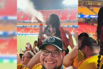 El brujo se dejó cargar en hombros y bailó con los hinchas colombianos. FOTOS: CAPTURAS DE VIDEO YOUTUBE @DORADOCRITICO Y @ELDIEGOOR
