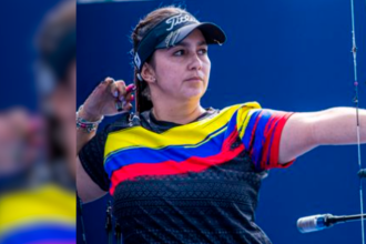 Sara López en acción en la Copa del Mundo de tiro con arco. /FOTO: INSTAGRAM @saralopez150