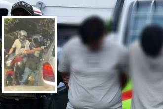 Sujetos cometiendo el hurto (izq.) y, posteriormente, capturados (der.). FOTO: POLICÍA METROPOLITANA y GUARDIANES ANTIOQUIA 