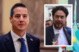 Aunque la declaración de Gustavo Petro (a la derecha) fue desmentida por Bernie Moreno (a la izquierda), Iván Cepeda (en el centro) se pronunció sobre las supuestas amenazas. FOTO: GETTY IMAGES Y COLPRENSA