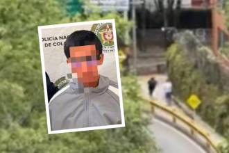 El presunto ladrón capturado (izq.) huyendo después del hurto de unos zapatos en centro comercial en Envigado (fondo). FOTO: ALCALDÍA DE ENVIGADO Y GENTEENVIGADO