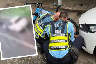 Inspección del vehículo y momento en el que fue arrollado el ciclista. FOTOS: ALCALDÍA DE MEDELLÍN Y CAPTURA DE VIDEO