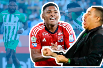 Bryan León (izq.) jugador del DIM y Efraín Juárez técnico de Nacional. /FOTO: REDES SOCIALES - JAIME PÉREZ 