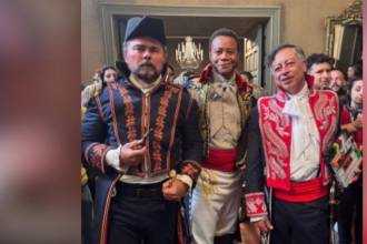 De izquierda a derecha: Lucho Velasco, Cuba Gording Jr y Gustavo Petro Foto: CAPTURA CARACOL RADIO