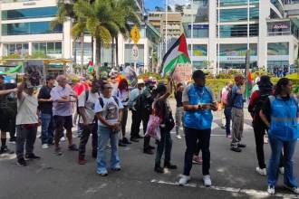 El pasado 2 de octubre, se realizó un plantón por Palestina a las fuera de las instalaciones de la Andi. / FOTO: X @MIORIENTE