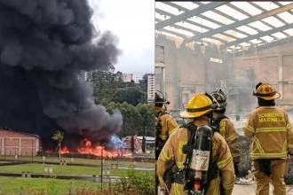 Incendio en fábrica de colchones de Marinilla. /FOTO: CORTESÍA DENUNCIAS ANTIOQUIA Y ALCALDÍA DE MARINILLA