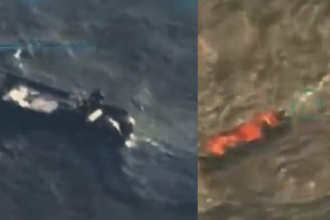 Barco derribado en aguas caribeñas cerca a Venezuela. /FOTOS: CAPTURA DE VIDEO REDES SOCIALES