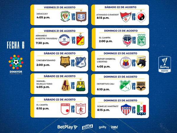 Programación Liga Betplay Colombia. FOTO: CORTESÍA DIMAYOR