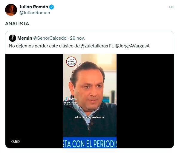 Julián Román le tiró pulla a periodista por video sobre Petro