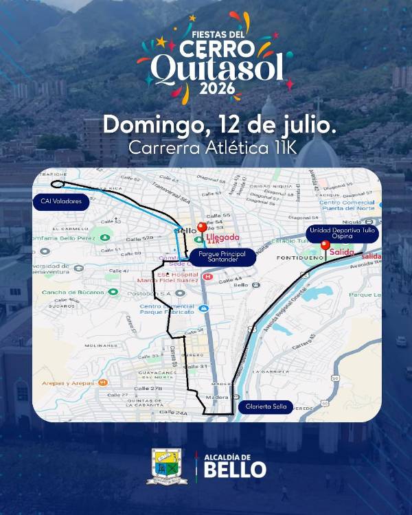 Recorrido carrera 11K. FOTO: ALCALDÍA DE BELLO