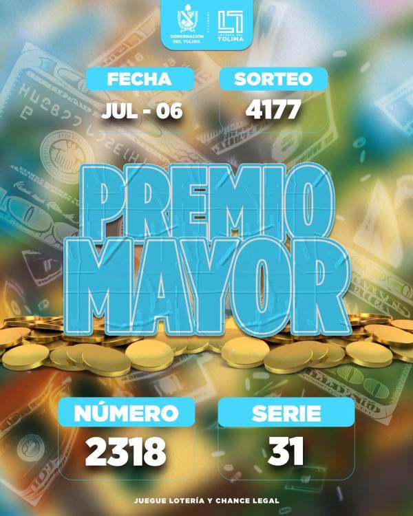 Resultados loterías del Tolima. FOTO: FACEBOOK LOTERÍA DEL TOLIMA