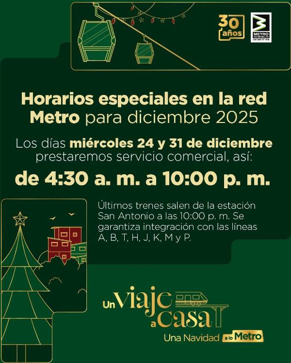 Horarios Metro. DISEÑO: METRO DE MEDELLÍN