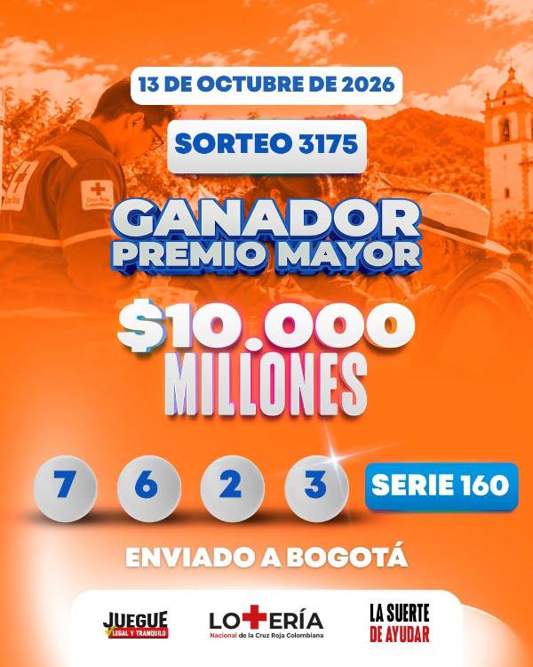 Resultados de la Lotería de la Cruz Roja. IMAGEN: FACEBOOK LOTERÍA NACIONAL DE LA CRUZ ROJA COLOMBIANA