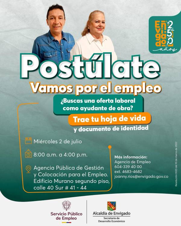 Ayudantes de obra, Envigado tendrá feria de empleo para ustedes