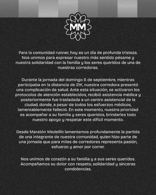 Comunicado emitido por Maratón Medellín