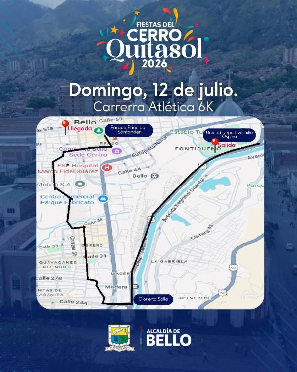 Recorrido carrera 6K. FOTO: ALCALDÍA DE BELLO