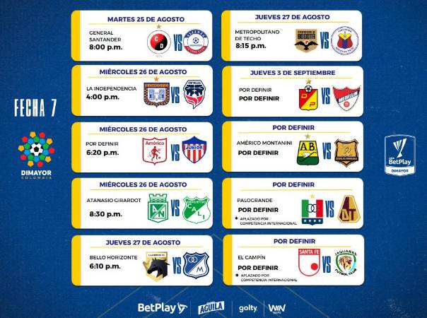 Programación fecha 7 Liga Betplay. FOTO CORTESÍA DIMAYOR