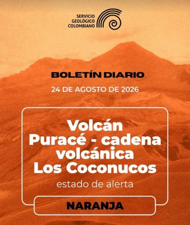Estado de alerta Naranja del volcán Puracé, en el Cauca. FOTO: HISTORIA INSTAGRAM SERVICIOGEOLOGICOCOLOMBIANO