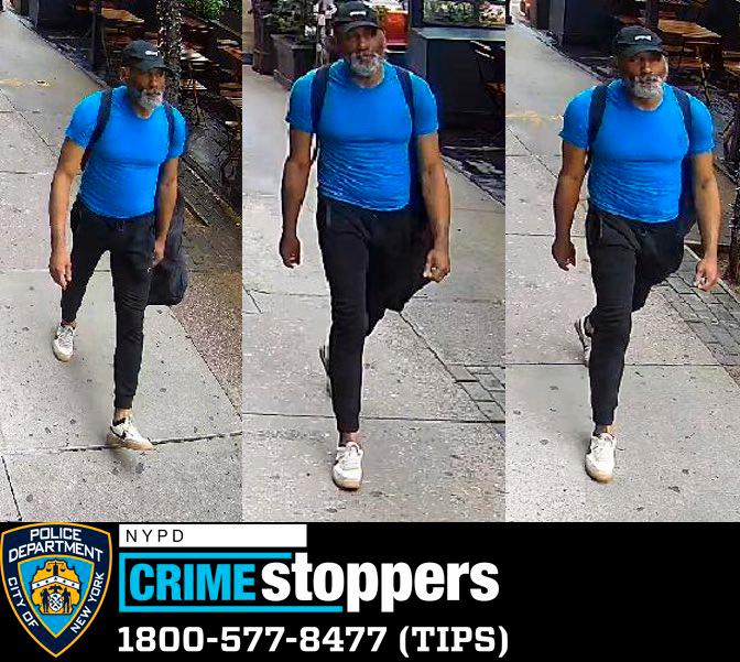 Las autoridades publicaron la foto del presunto atacante. Es un hombre de barba, con una gorra de béisbol, una camiseta azul y pantalones negros. / FOTO: POLICÍA DE NUEVA YORK
