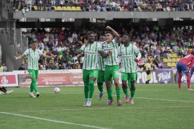 Celebración del gol de Dairon Asprilla. / FOTO: CORTESÍA ATLÉTICO NACIONAL.