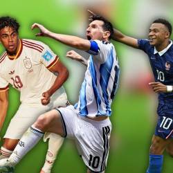 De izquierda a derecha: Brahim Díaz (Marruecos), Lamine Yamal (España), Lionel Messi (Argentina), Kylian Mbappé (Francia), Erling Haaland (Noruega). FOTOS: TOMADAS DE INSTAGRAM DE CADA SELECCIÓN