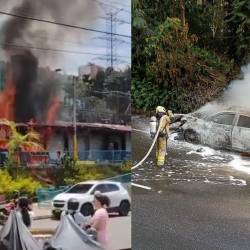 Incendio en La Aurora (izq.) y en la avenida Las Palmas (der.). FOTOS: CORTESÍA DENUNCIAS ANTIOQUIA